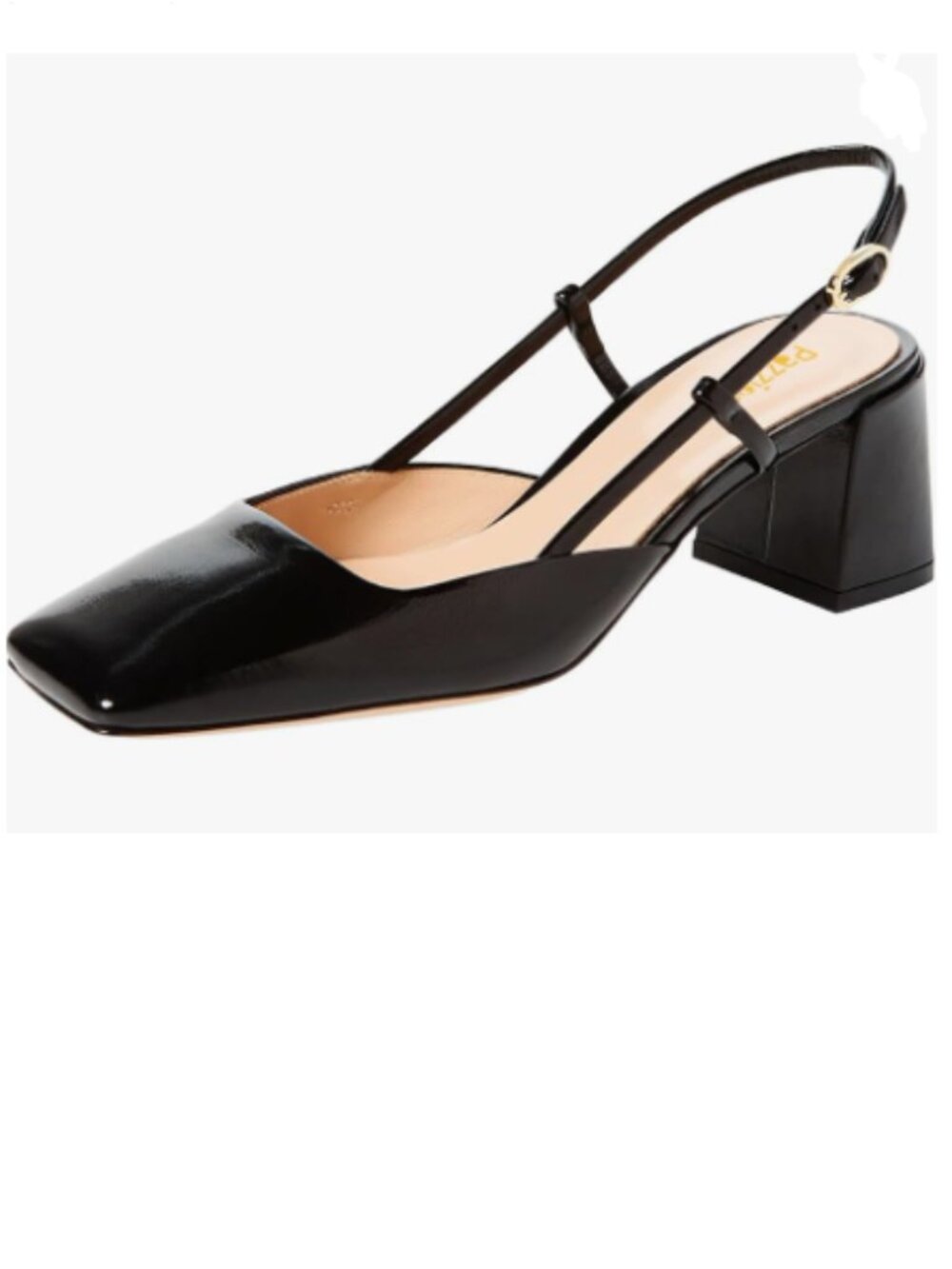 Pazzion Black Square Toe Slingback Pumps Block Mid Heel Back Strap Buckle Shoes